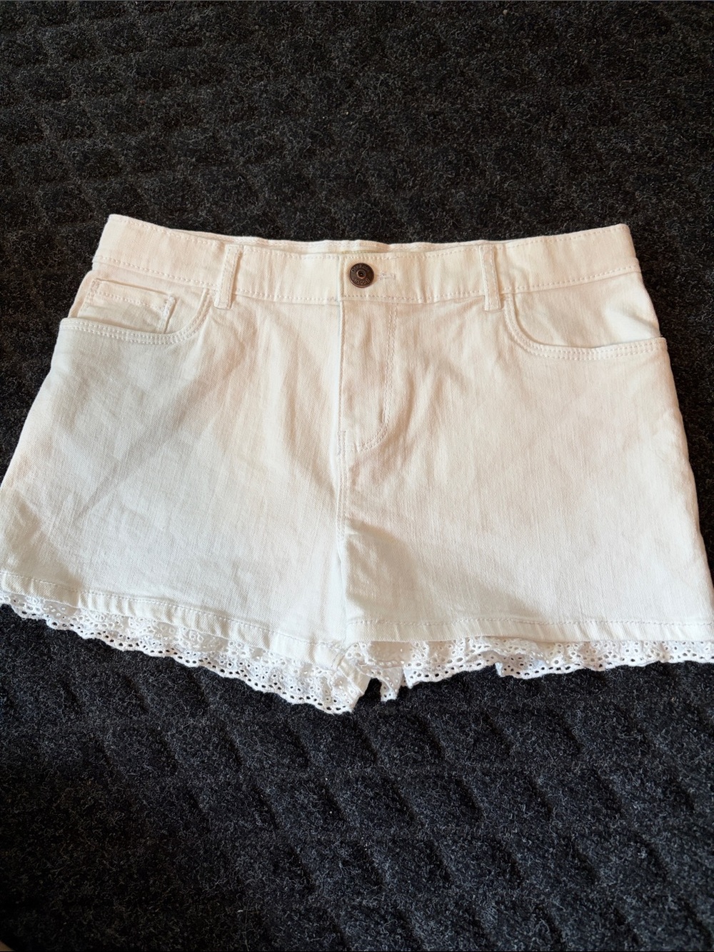 OshKosh B'gosh White Denim Shorts With Eyelet Lace Trim Size 14